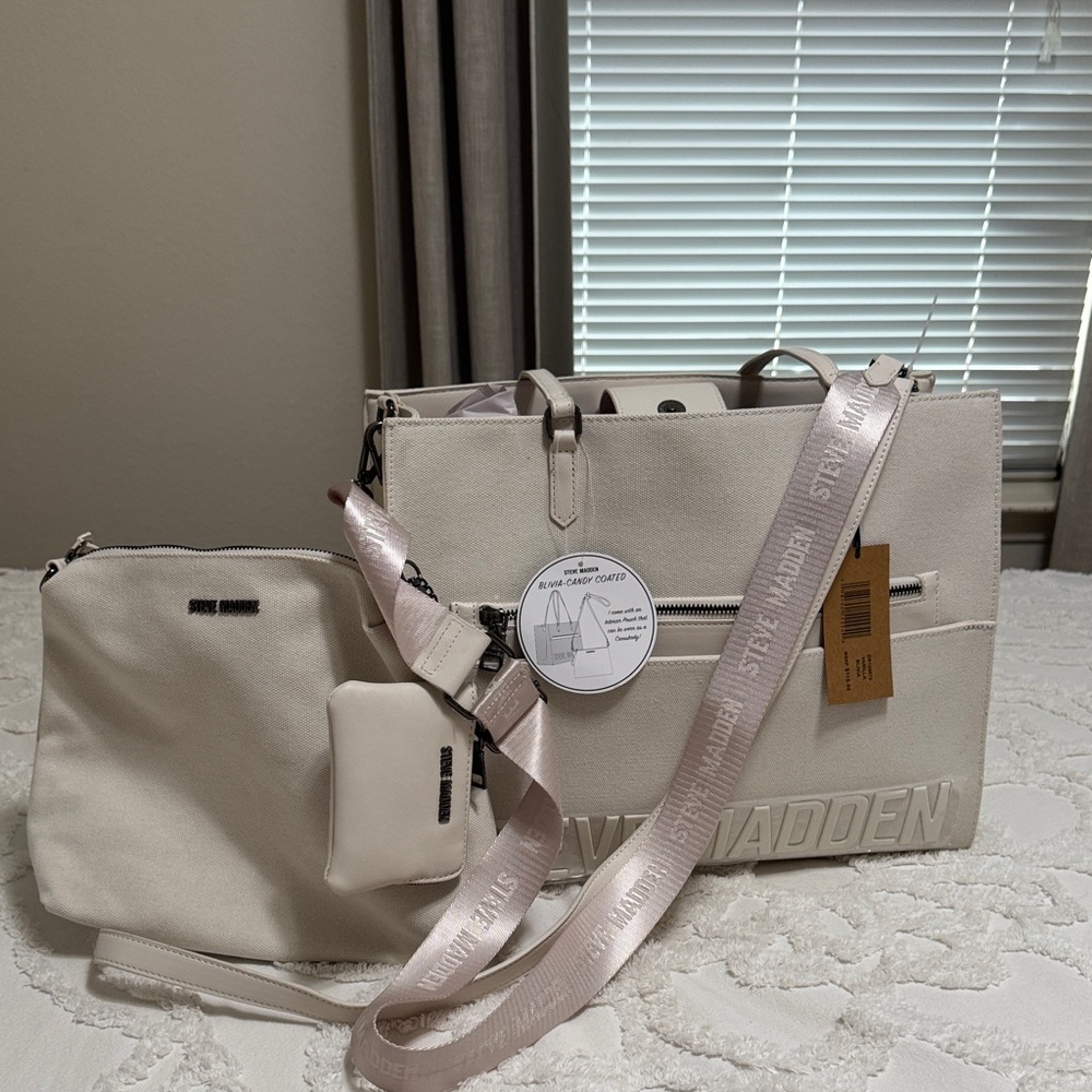 Steve Madden Beige Tote and Pouch Set